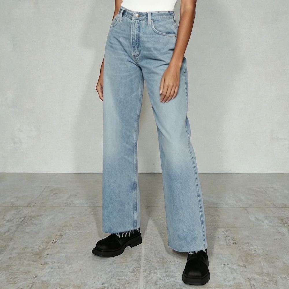 Frame Le High N Tight Wide Leg Jeans Frayed Raw Hem Rossum size 31